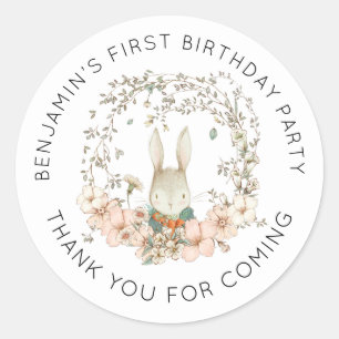 Cute Bunny Greenery 1st Birthday Thank You Classic Round Sticker