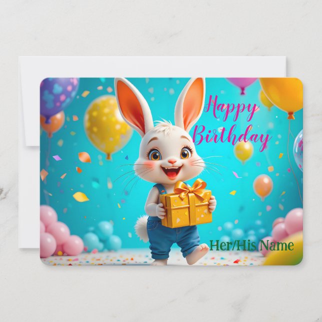 Cute Bunny Happy Birthday  Card (Front)