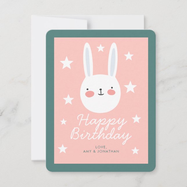 Cute Bunny Happy Birthday Holiday Card (Front)