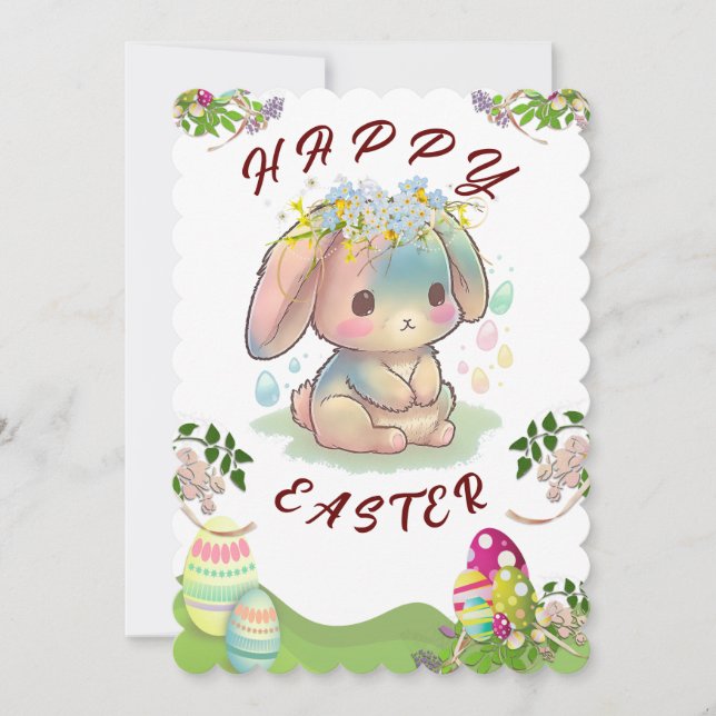 Cute Bunny Happy Easter card (Front)