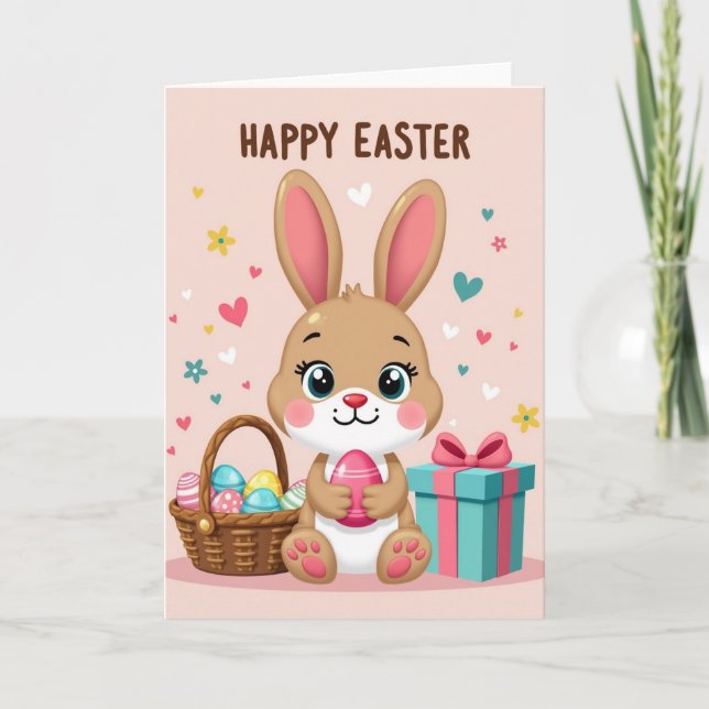 Cute Bunny Happy Easter Card (Front)