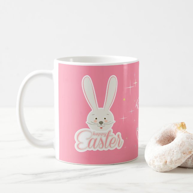 Cute Bunny Happy Easter Eggs Hunt Party Spring Coffee Mug (With Donut)