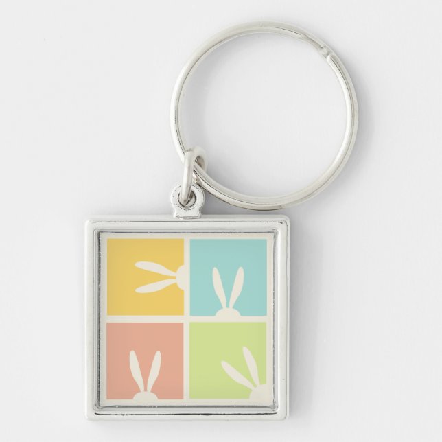 Cute Bunny Happy Easter Eggs Hunt Party Spring Keychain (Front)