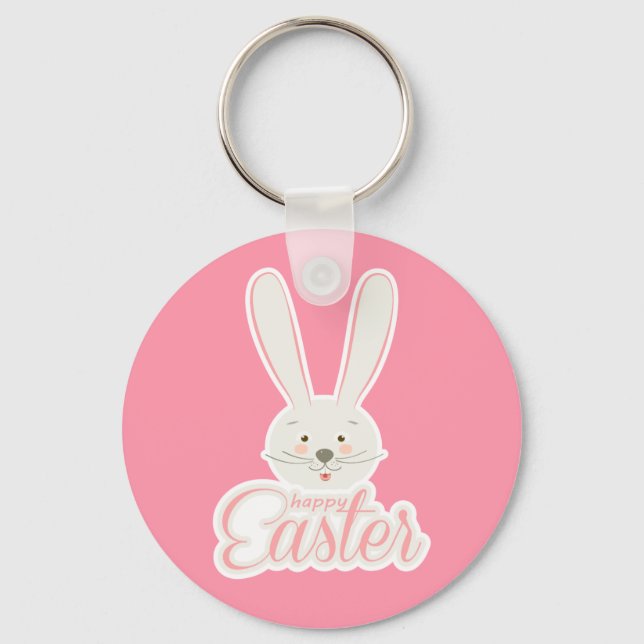 Cute Bunny Happy Easter Eggs Hunt Party Spring Keychain (Front)