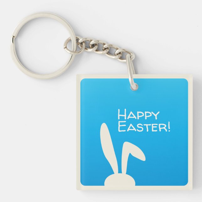 Cute Bunny Happy Easter Eggs Hunt Party Spring Keychain (Front)
