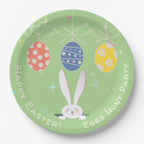 Cute Bunny Happy Easter Eggs Hunt Party Spring Paper Plates