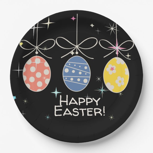 Cute Bunny Happy Easter Eggs Hunt Party Spring Paper Plates (Front)