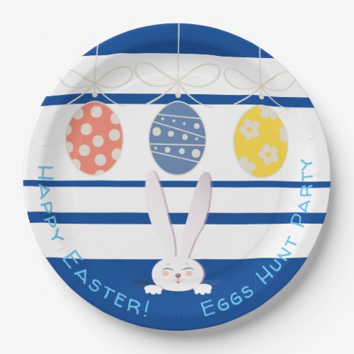 Cute Bunny Happy Easter Eggs Hunt Party Spring Paper Plates