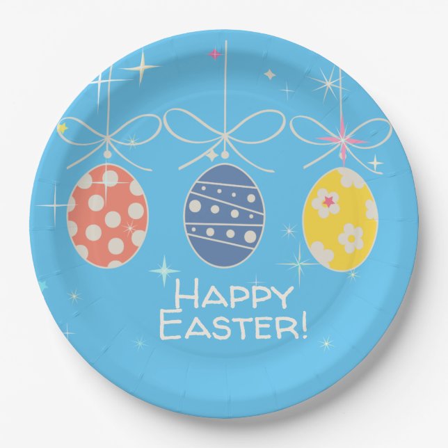 Cute Bunny Happy Easter Eggs Hunt Party Spring Paper Plates (Front)