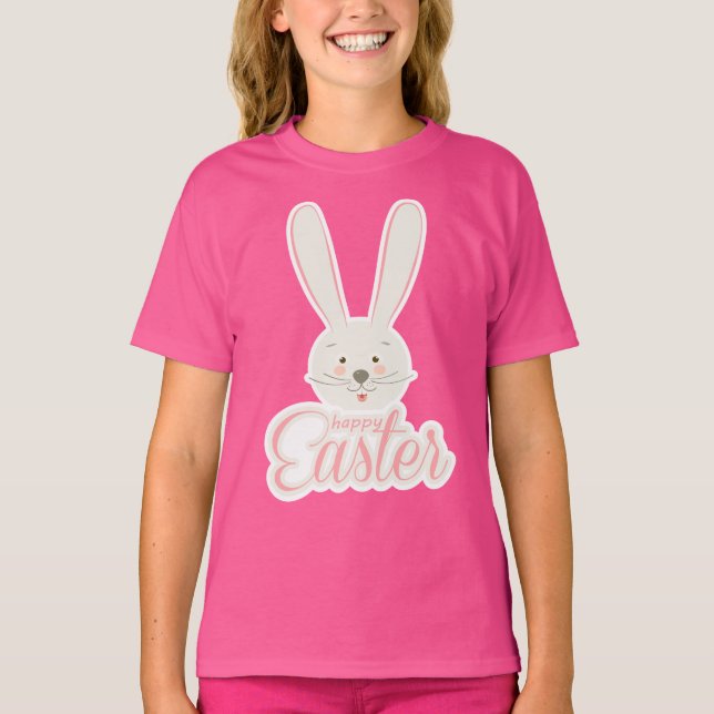 Cute Bunny Happy Easter Eggs Hunt Party Spring T-Shirt (Front)