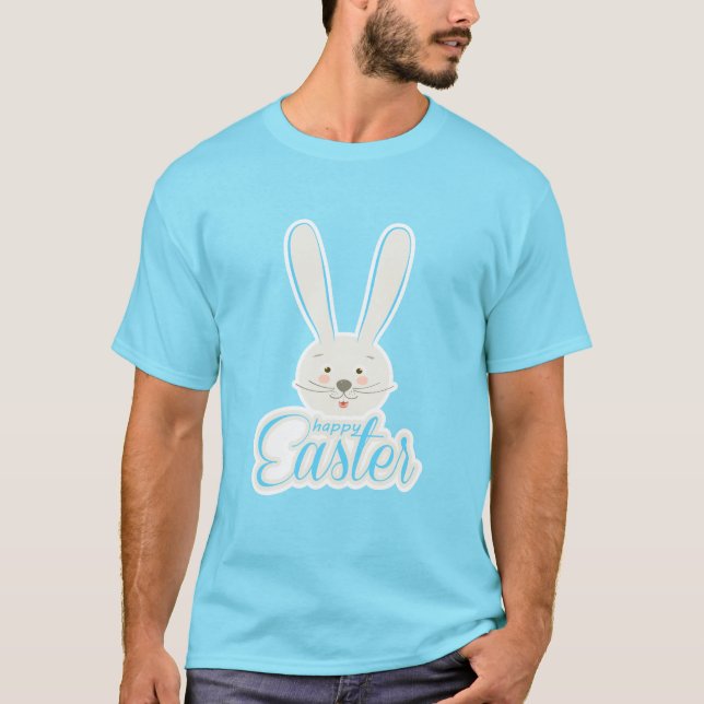 Cute Bunny Happy Easter Eggs Hunt Party Spring T-Shirt (Front)