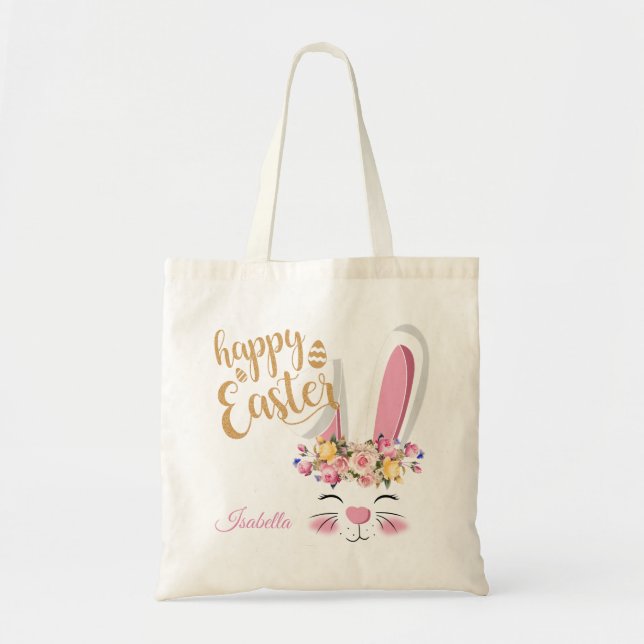 Cute Bunny Happy Easter Face 🐰 Tote Bag (Front)