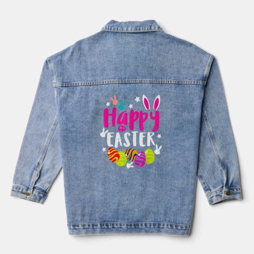 Cute Bunny Happy Easter For Girls Boys Easter Colo Denim Jacket
