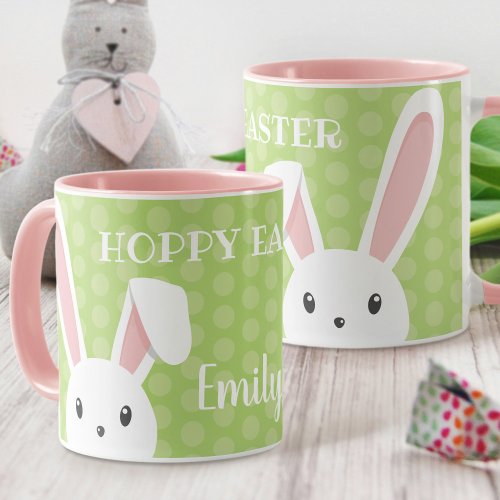 Cute Bunny Happy Easter Funny Green Spring Name Mug