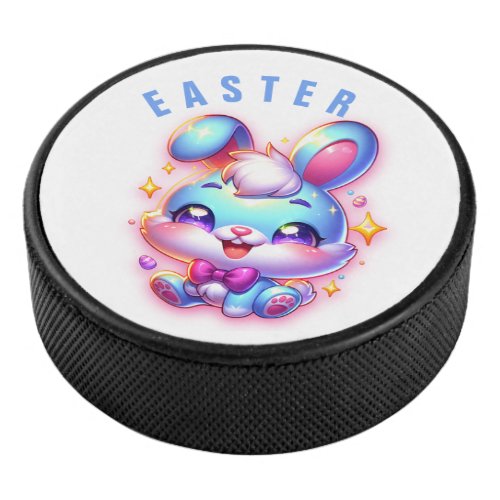 Cute bunny Happy Easter  Hockey Puck