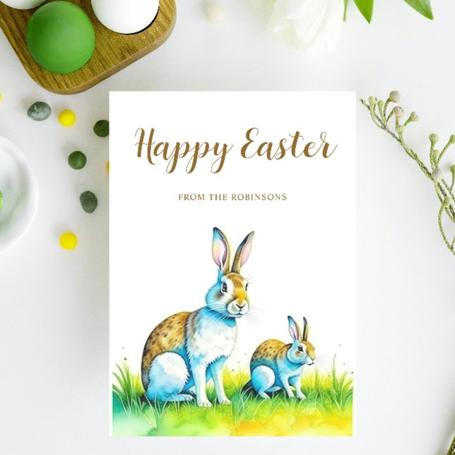 Cute Bunny Happy Easter Holiday Card ( Watercolor Cute bunny custom easter card. )