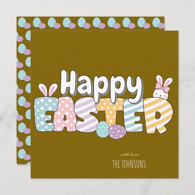 Cute Bunny Happy Easter Holiday Card (Front/Back)