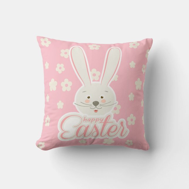 CUTE BUNNY HAPPY EASTER HOLIDAY PARTY Trendy Throw Pillow (Front)