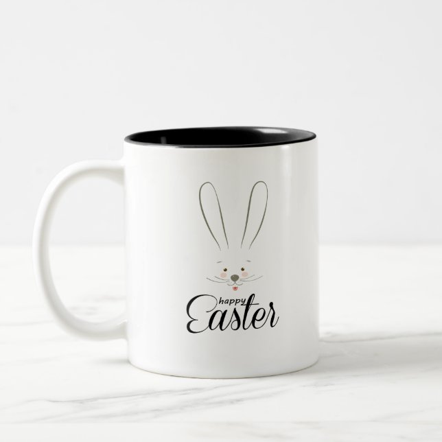 CUTE BUNNY HAPPY EASTER HOLIDAY PARTY Trendy Two-Tone Coffee Mug (Left)