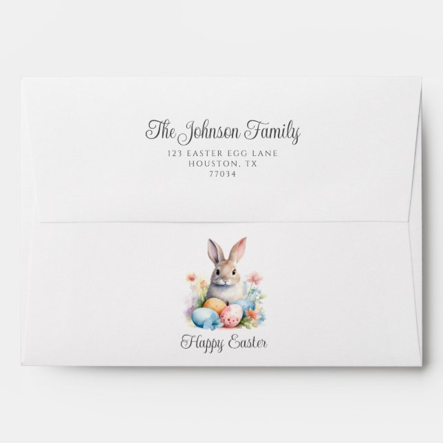 Cute Bunny Happy Easter Return Address Envelope (Back (Top Flap))