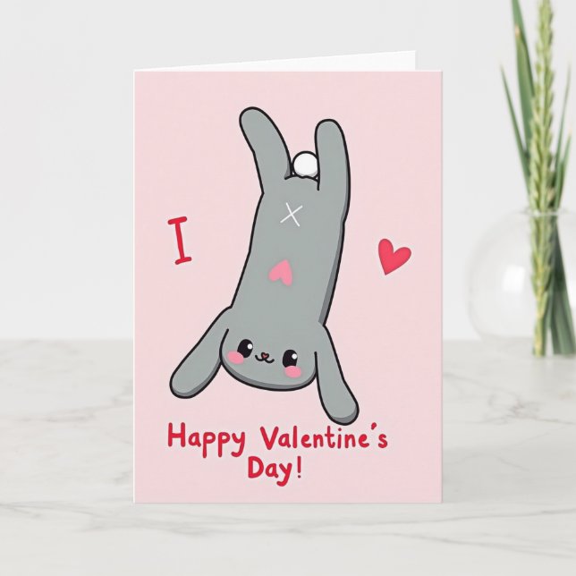 Cute Bunny Happy Valentines Day Card (Front)