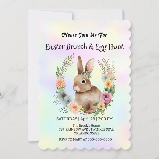Cute bunny hare hunting egg Happy Easter day Party Invitation (Front)