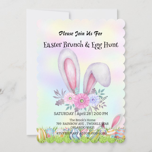 Cute bunny hare hunting egg Happy Easter day Party Invitation (Front)