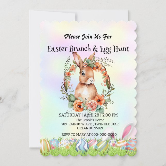Cute bunny hare hunting egg Happy Easter day Party Invitation (Front)