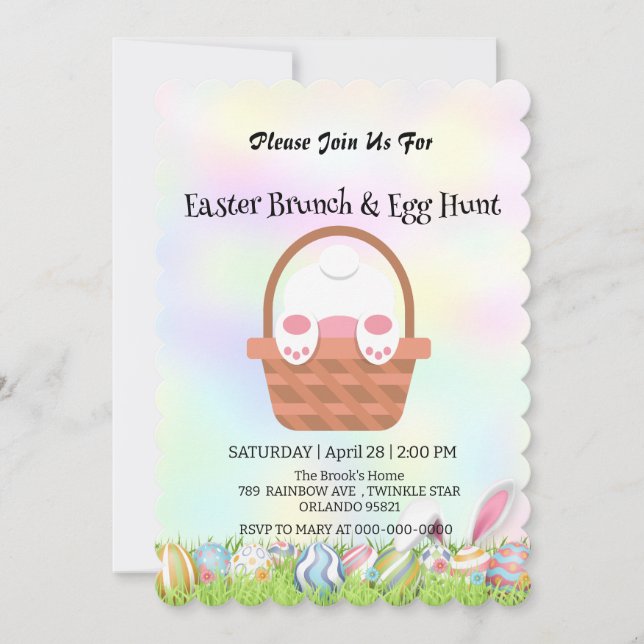 Cute bunny hare hunting egg Happy Easter day Party Invitation (Front)