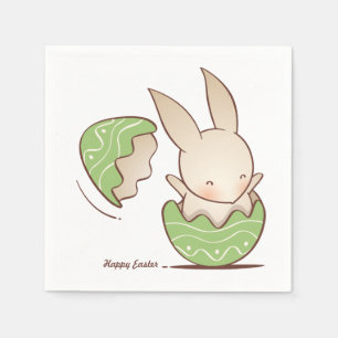 Cute Bunny hatching, Green Easter Egg Napkins