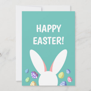 CUTE BUNNY HEAD AND EASTER EGGS HOLIDAY CARD