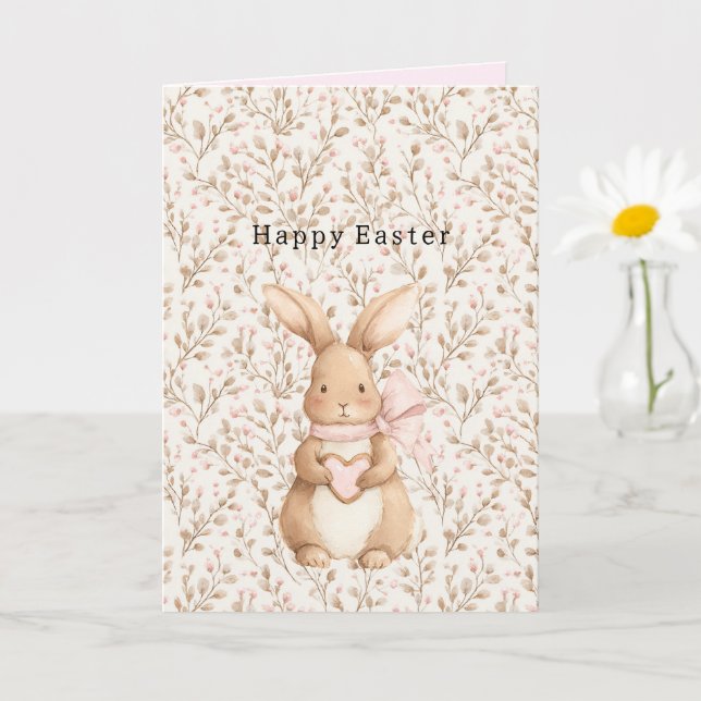 Cute Bunny Heart Bow Love Card (Small Plant)