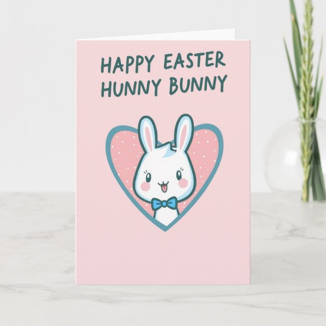 Cute Bunny Heart Greeting Card (Front)