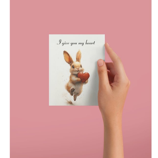 Cute Bunny Heart Leaping Valentine Art Postcard (Creator Uploaded)
