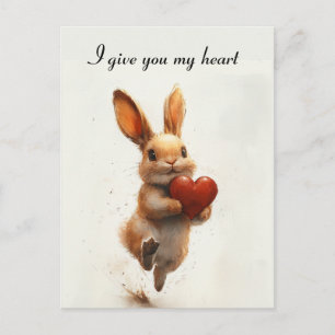 Cute Bunny Heart Leaping Valentine Art Postcard