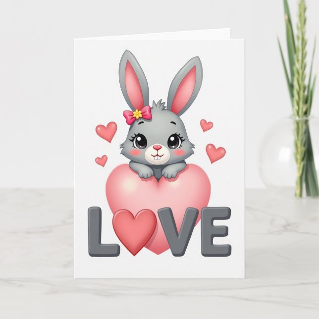 Cute Bunny Heart Love Card (Front)