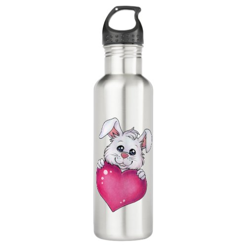 Cute bunny heart love gift valentines day stainless steel water bottle