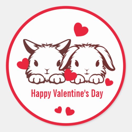 Cute Bunny Heart Valentines Classic Round Sticker