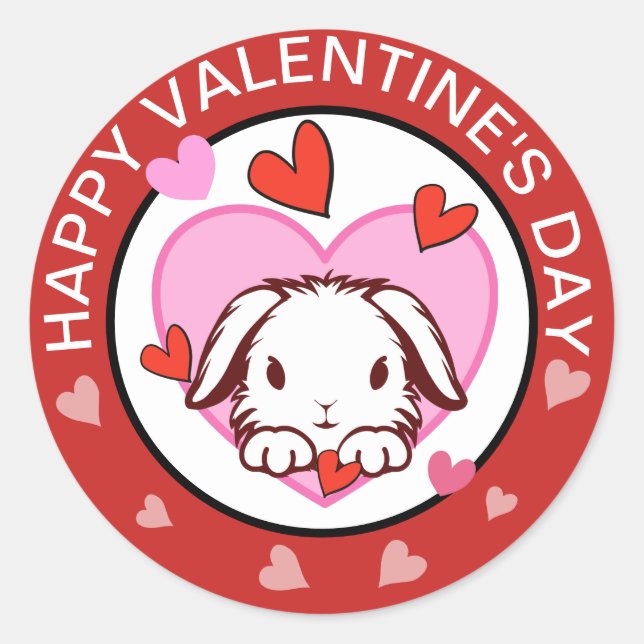 Cute Bunny Hearts Valentines  stickers (Front)