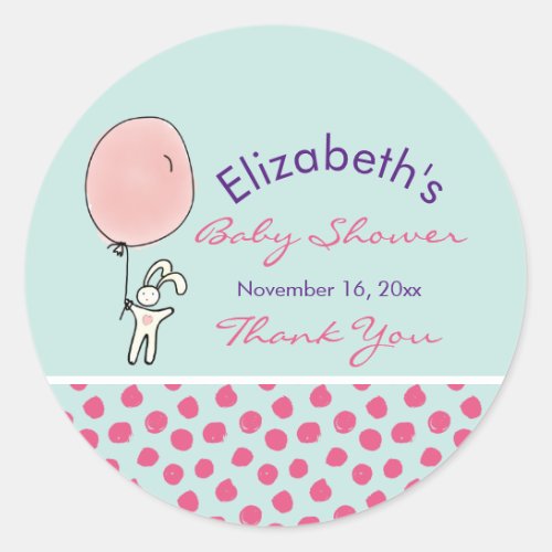 Cute Bunny Holding a Balloon Baby Shower Classic Round Sticker