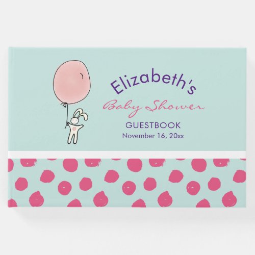 Cute Bunny Holding a Balloon Baby Shower Guest Book