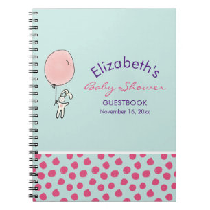 Cute Bunny Holding a Balloon Baby Shower Guestbook Notebook