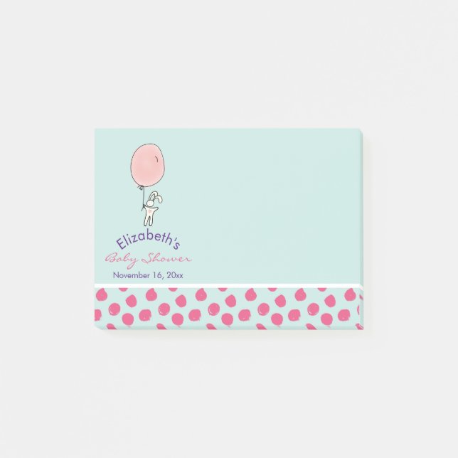 Cute Bunny Holding a Balloon Baby Shower Post-it Notes (Front)