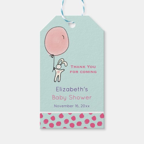 Cute Bunny Holding a Balloon Baby Shower Thank You Gift Tags
