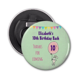 Cute Bunny Holding a Balloon Birthday Bottle Opener