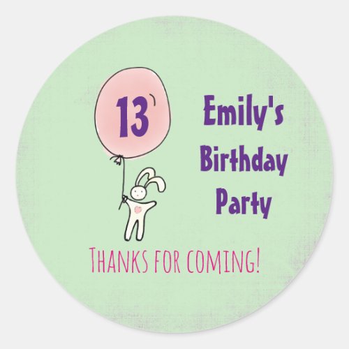 Cute Bunny Holding a Balloon Birthday Thank You Classic Round Sticker