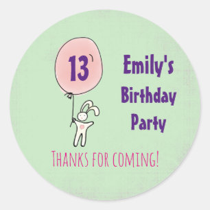 Cute Bunny Holding a Balloon Birthday Thank You Classic Round Sticker