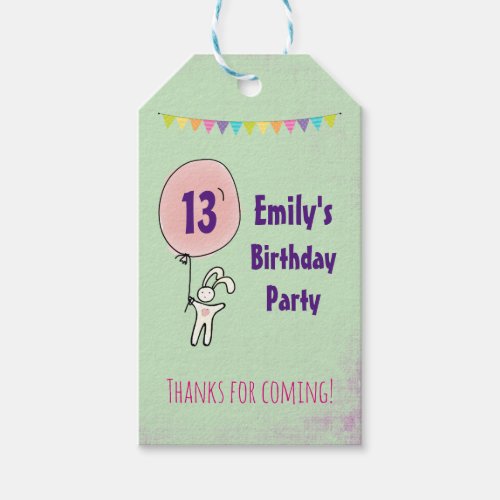 Cute Bunny Holding a Balloon Birthday Thank You Gift Tags