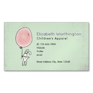 Cute Bunny Holding a Balloon Business Card Magnet