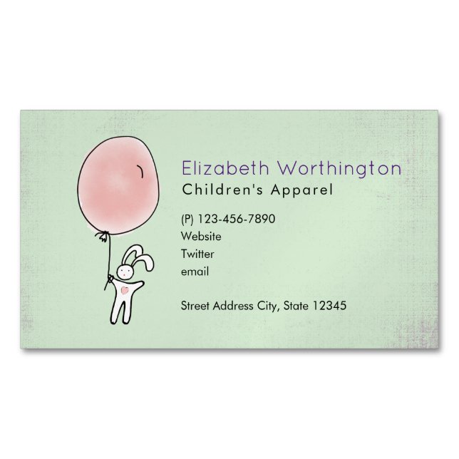 Cute Bunny Holding a Balloon Business Card Magnet (Front)